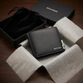 BOWEISI Premium Men's Black Leather Wallet - Complete Gift Set