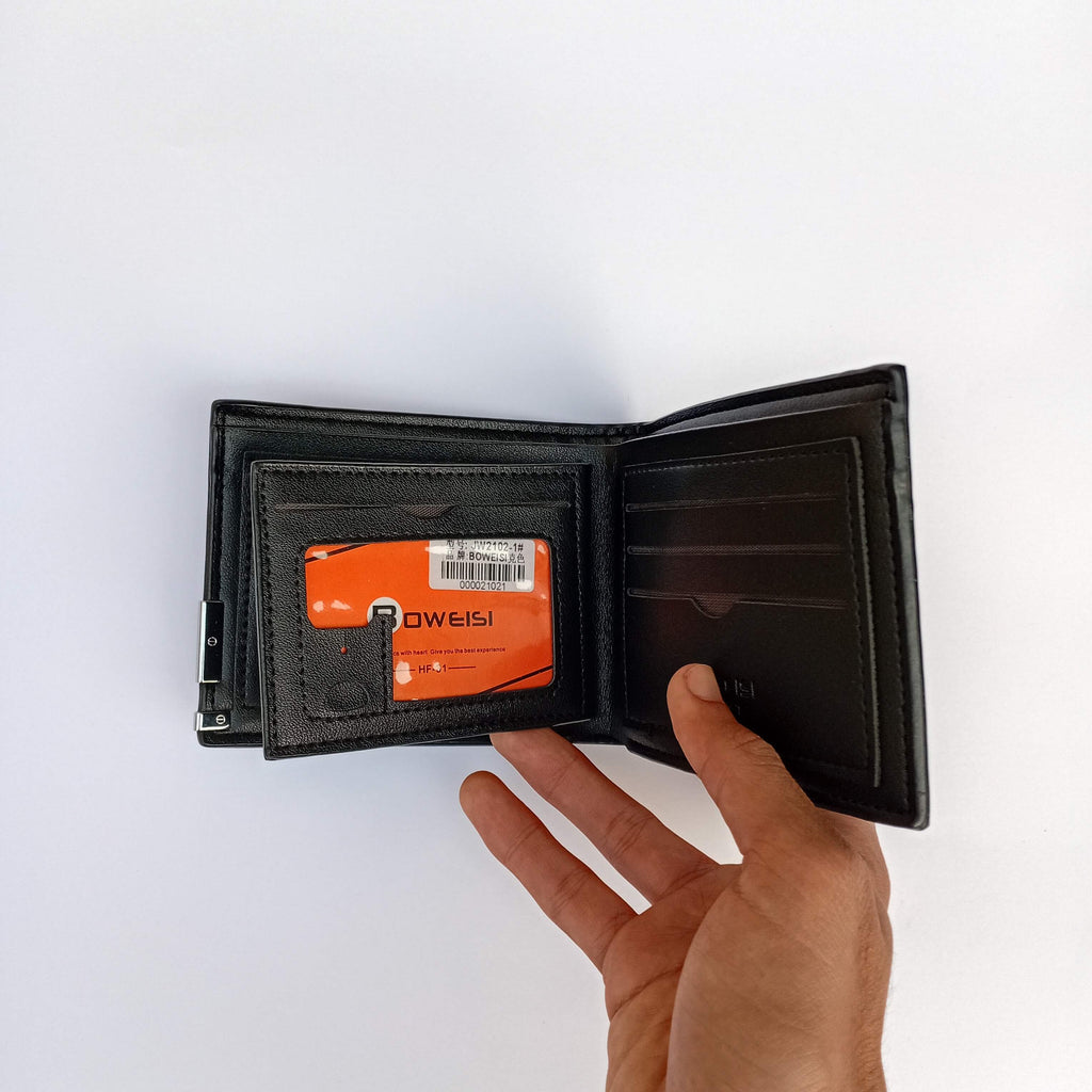 BOWEISI Premium Men's Black Leather Wallet - Complete Gift Set