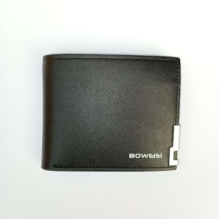 BOWEISI Premium Men's Black Leather Wallet - Complete Gift Set